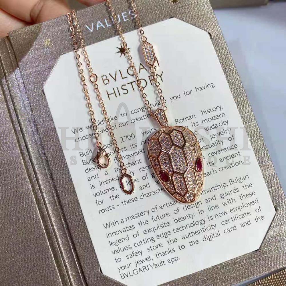 Bv1g*ai Women Serpenti Necklace in 18 KT Rose Gold Master Quality