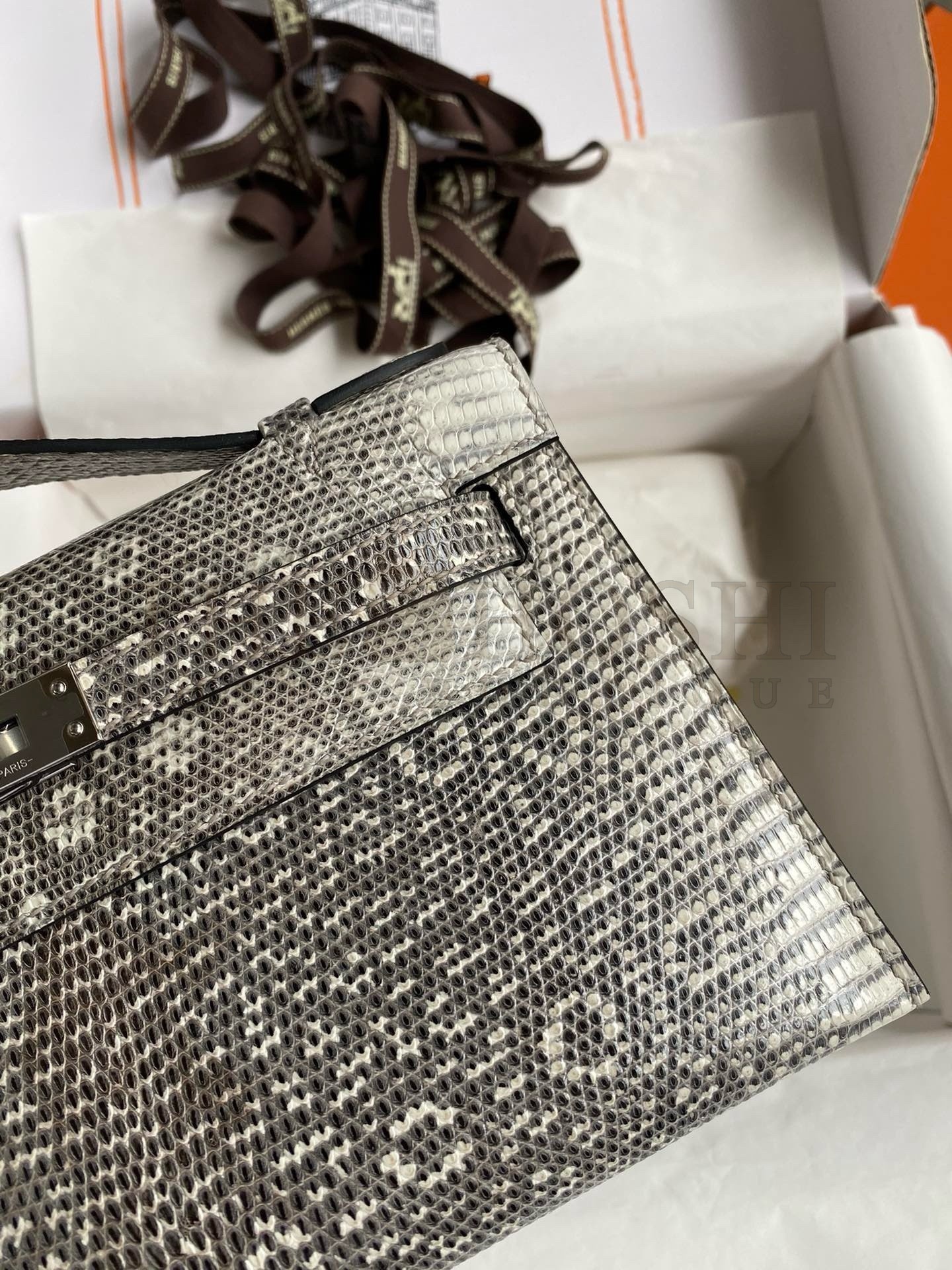 H**me5 Kelly Pochette Handmade Bag In Natural Lizard Skin Master Quality