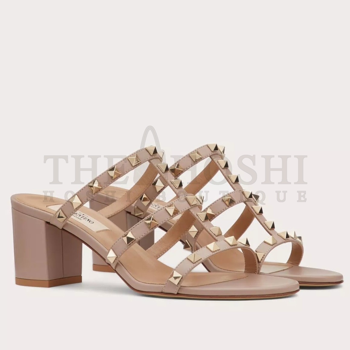 Va1e*ntin0 Rockstud Slide Sandals 60mm In Poudre Calfskin Master Quality