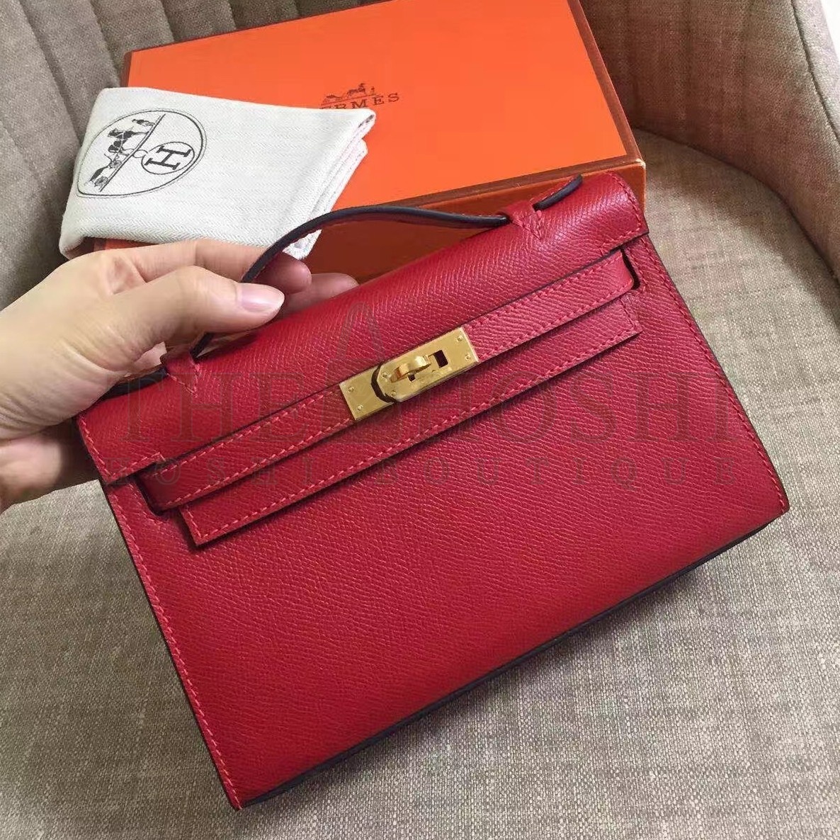 H**me5 Dark Red Kelly Pochette Epsom Handmade Bag Master Quality