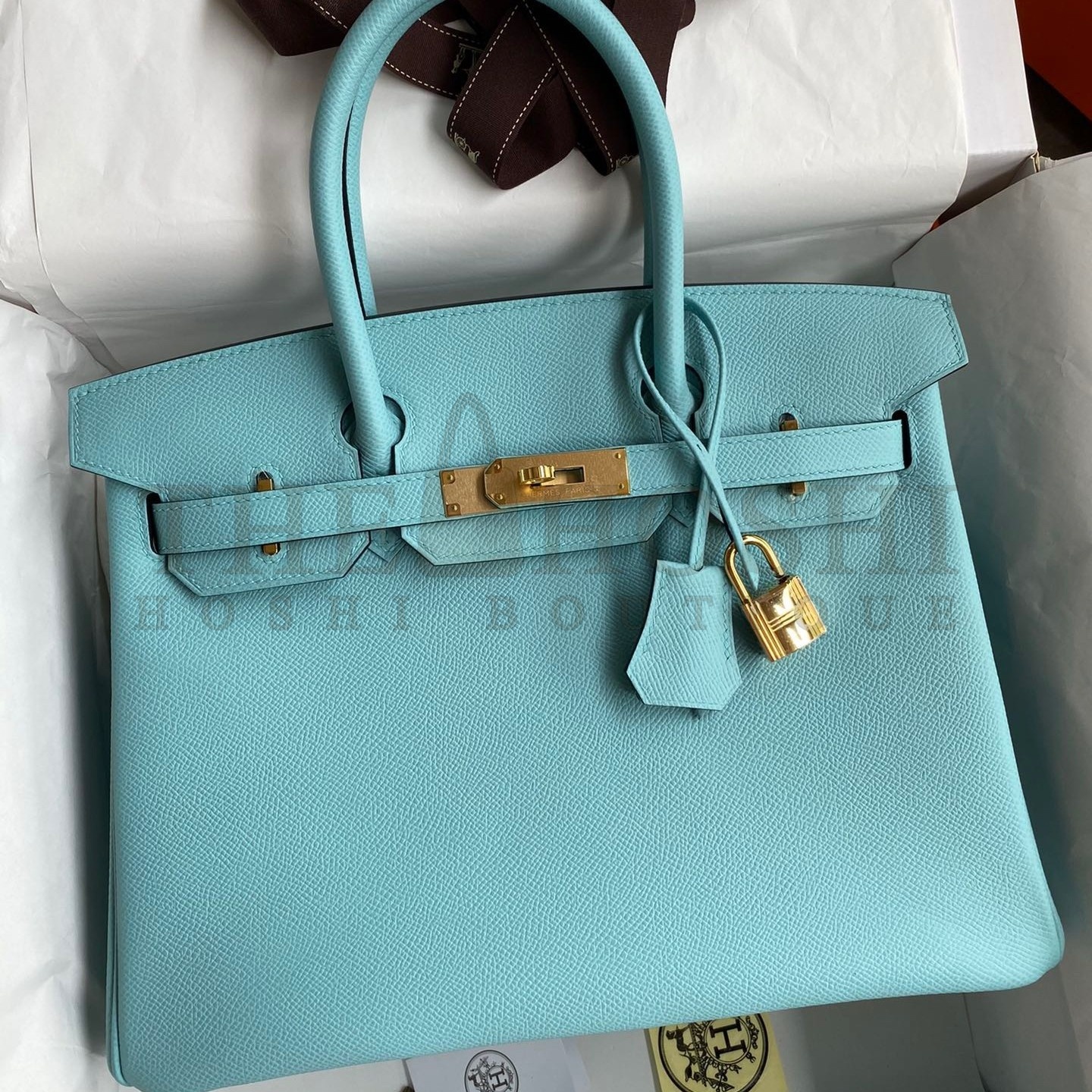H**me5 Birkin 30 Retourne Handmade Bag In Blue Atoll Epsom Calfskin Master Quality