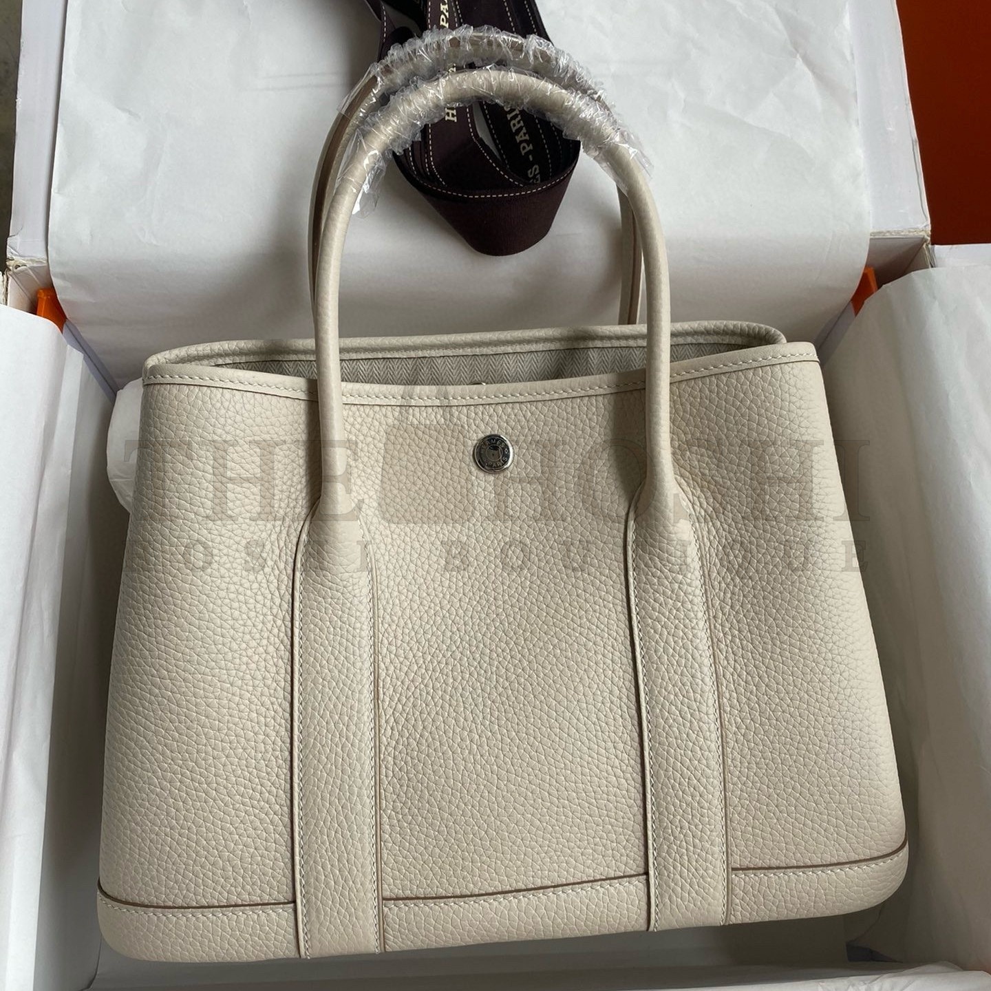 H**me5 Garden Party 30 Handmade Bag in Craie Clemence Leather Master Quality