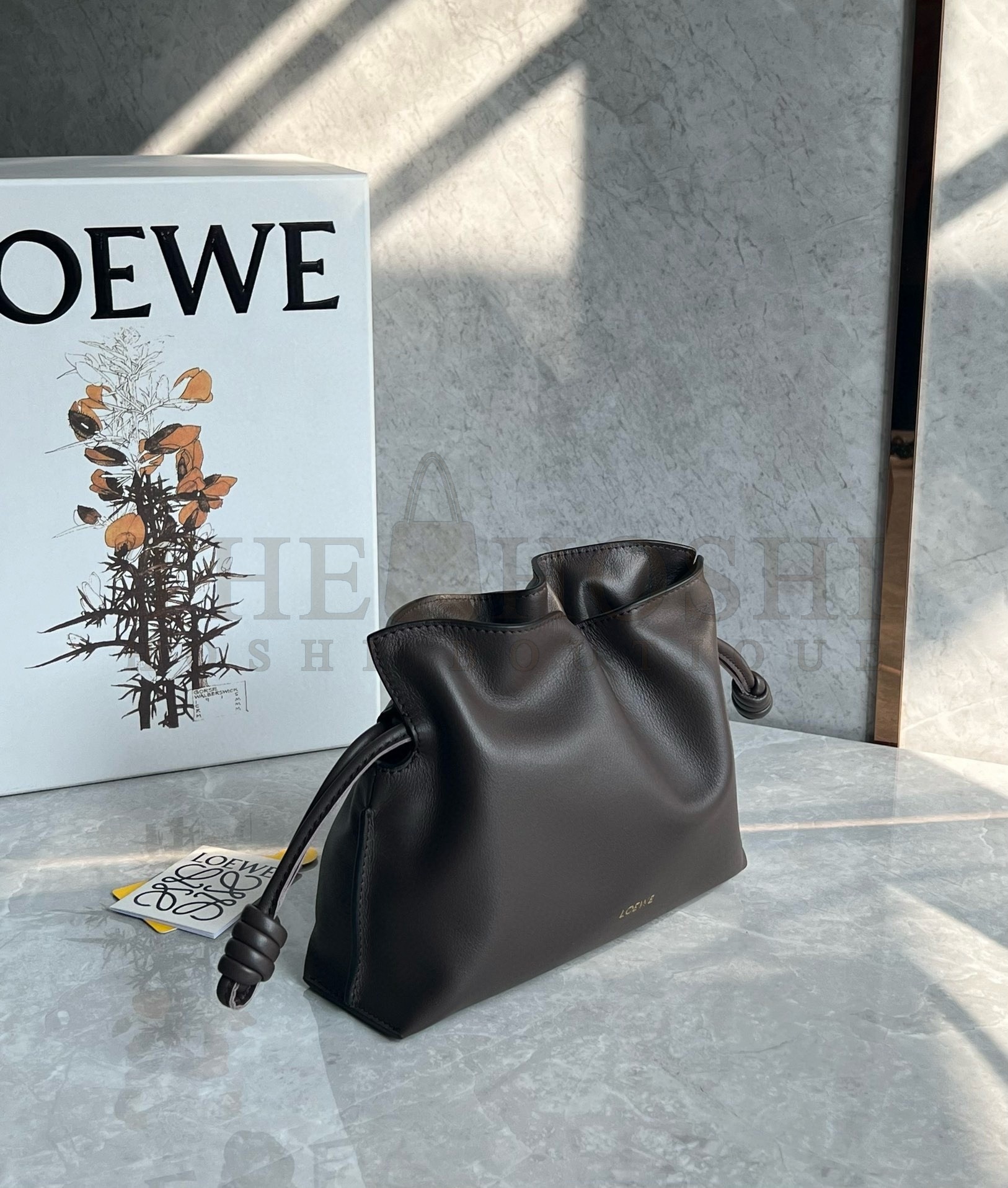 L0ew* Mini Flamenco Clutch Bag in Chocolate Nappa Calfskin Master Quality