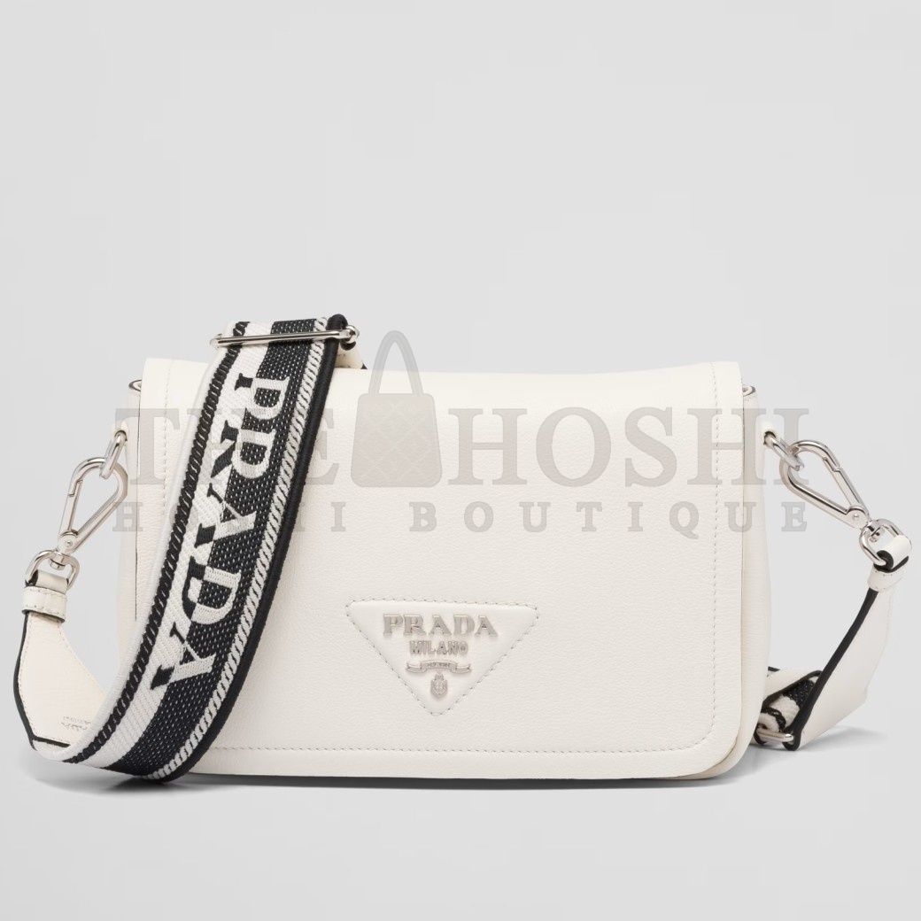 Pra*a Flap Shoulder Bag in White Grained Leather Master Quality