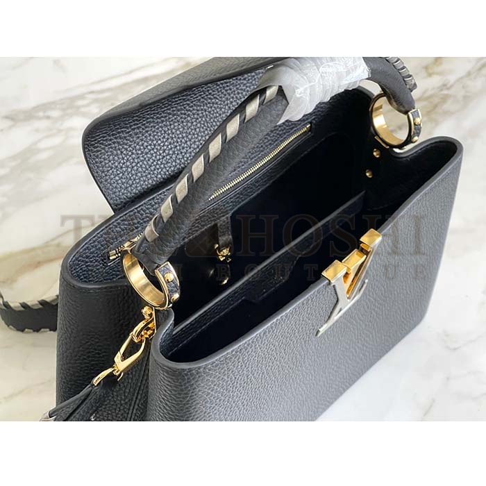L0vis Vvtt0n LV Women Capucines MM Handbag Black Etain Metallic Gray Taurillon Leather Master Quality