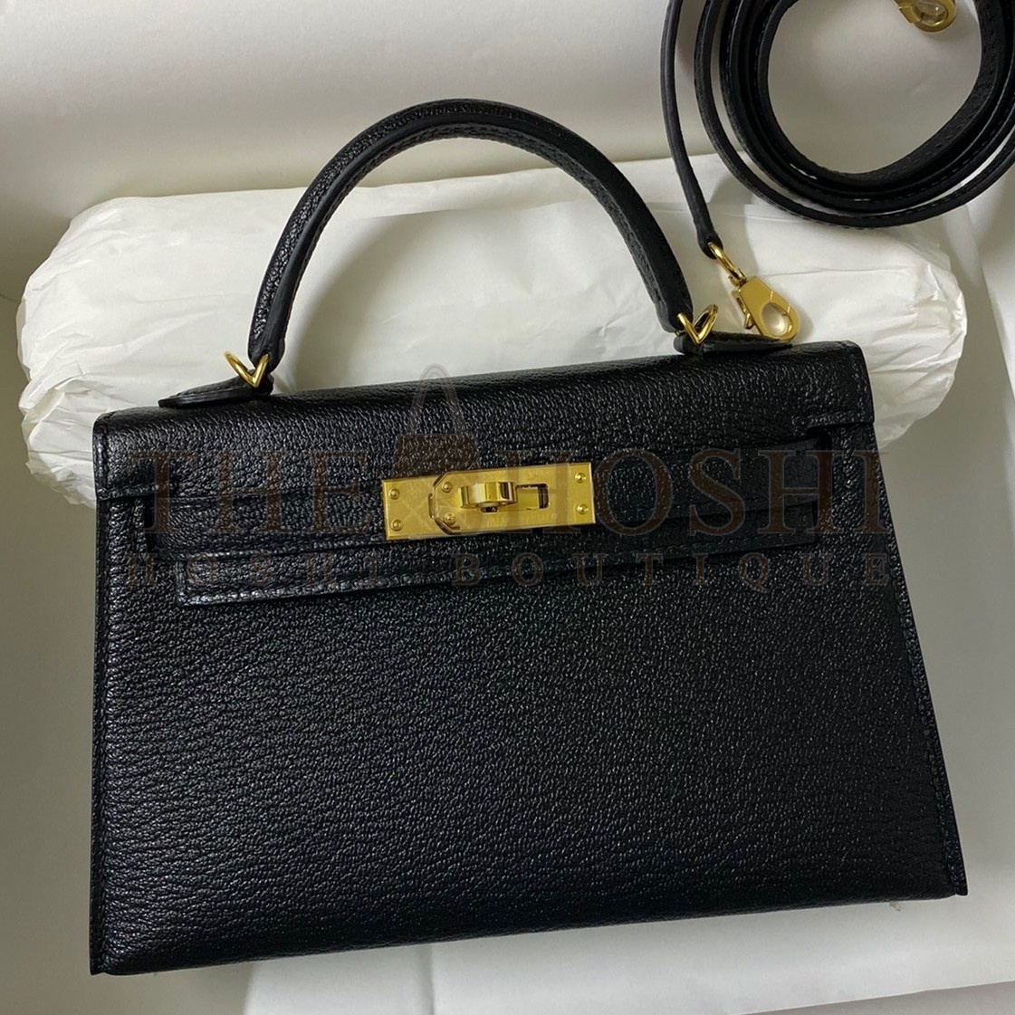 H**me5 Kelly Mini II Sellier Handmade Bag In Black Chevre Mysore Leather Master Quality
