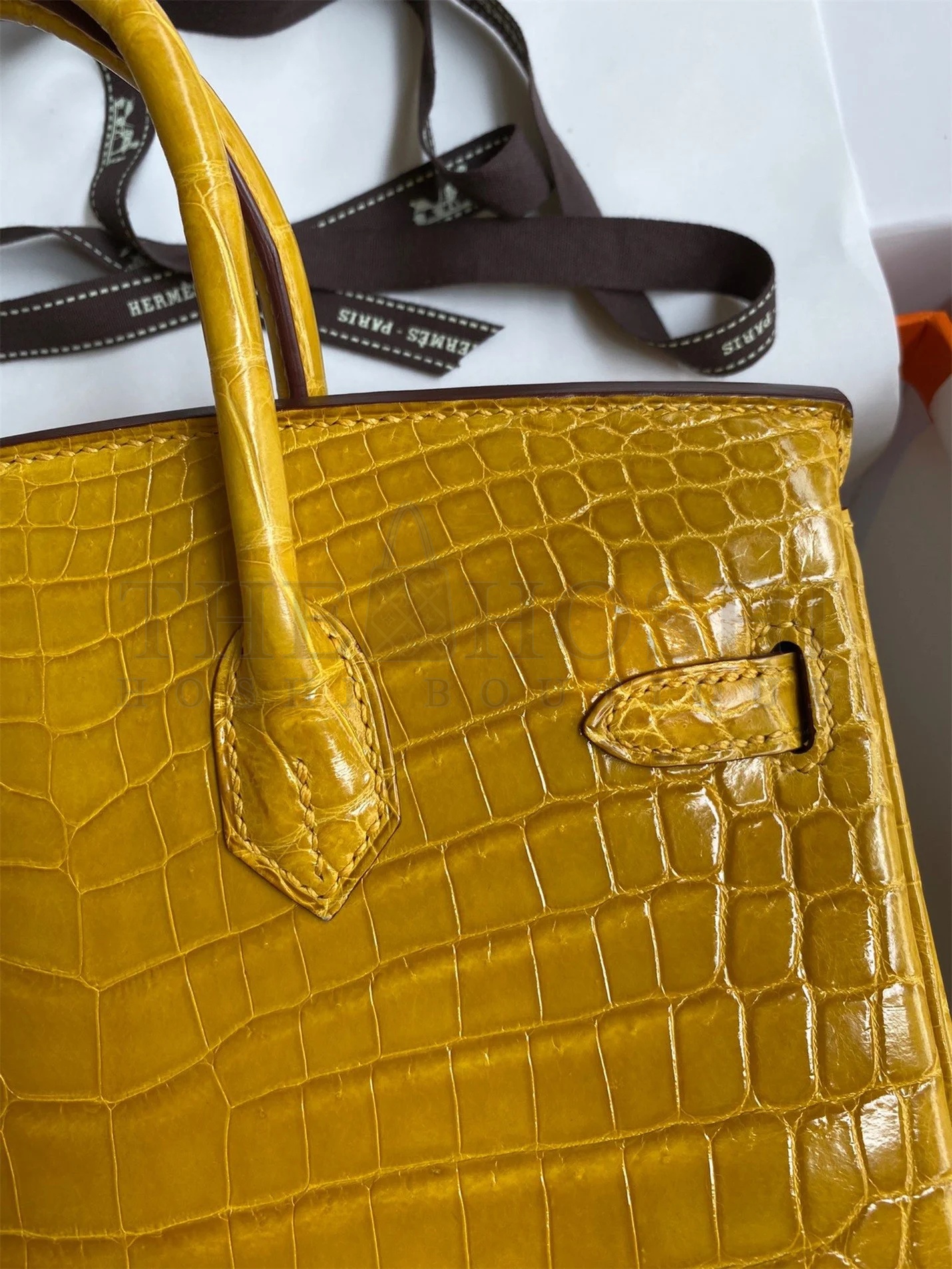 H**me5 Birkin 25 Handmade Bag In Yellow Crocodile Niloticus Shiny Skin Master Quality