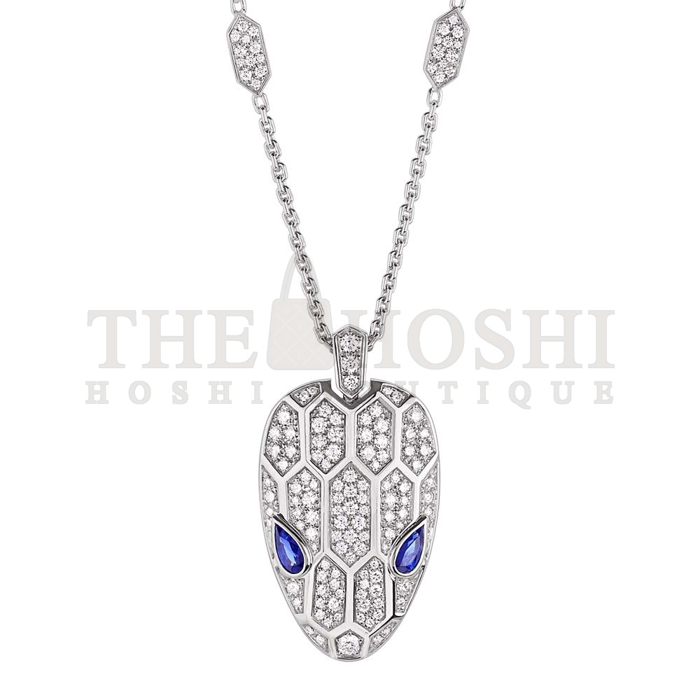Bv1g*ai Women Serpenti Necklace in 18 KT White Gold Master Quality