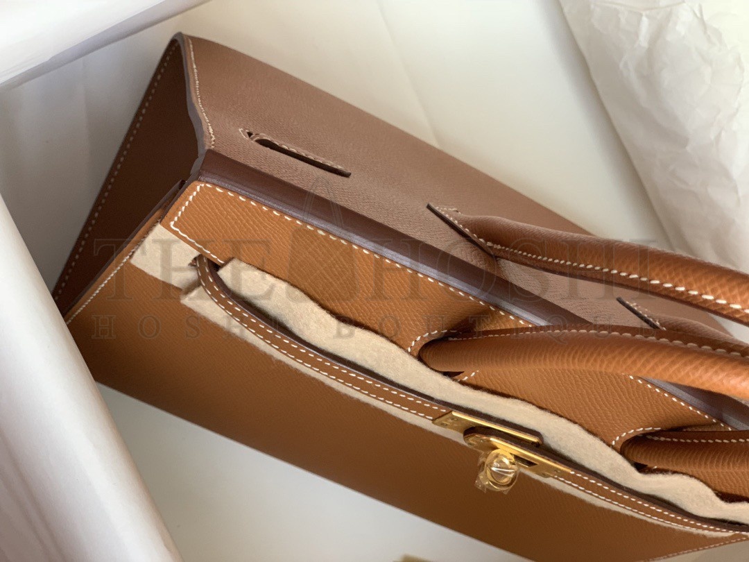 H**me5 Birkin 25 Sellier Handmade Bag In Gold Epsom Calfskin Master Quality