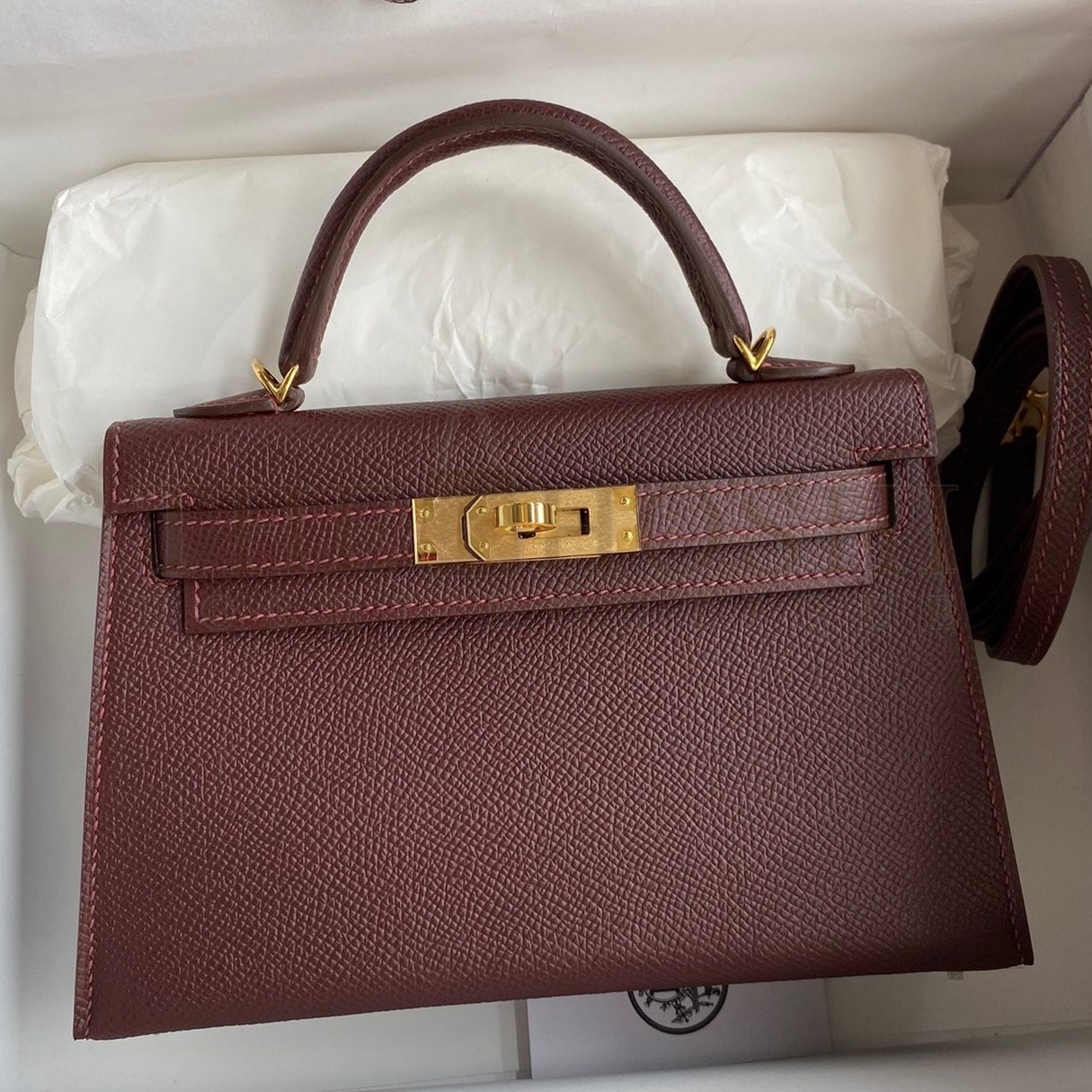 H**me5 Kelly Mini II Sellier Handmade Bag In Bordeaux Epsom Calfskin Master Quality