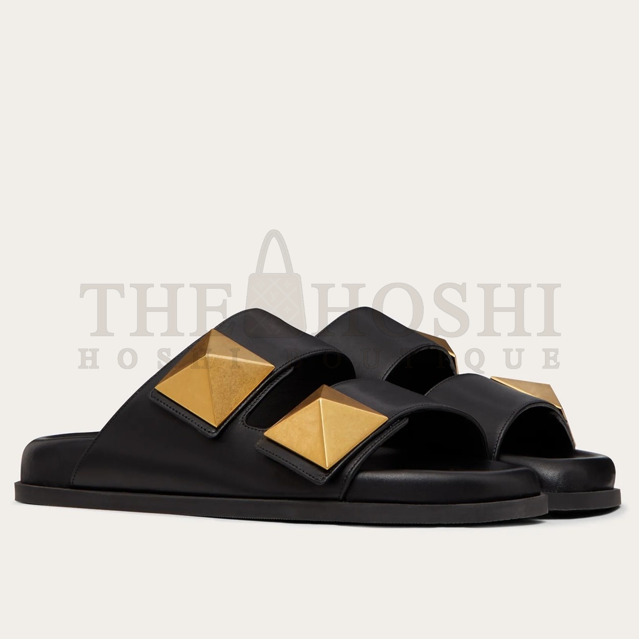 Va1e*ntin0 One Stud Slide Sandals In Black Calfskin Master Quality