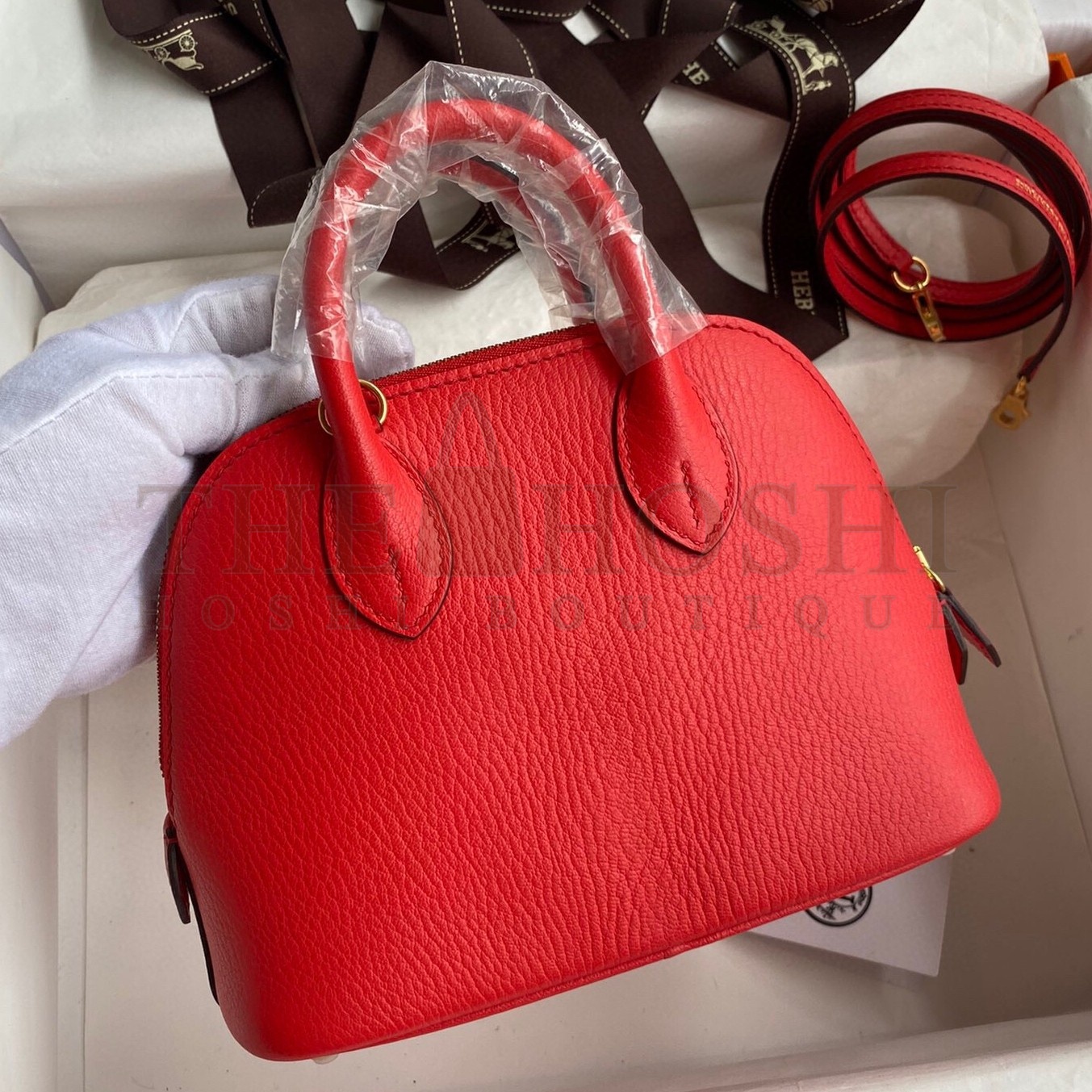 H**me5 Bolide 1923 Mini Handmade Bag In Red Chevre Mysore Leather Master Quality