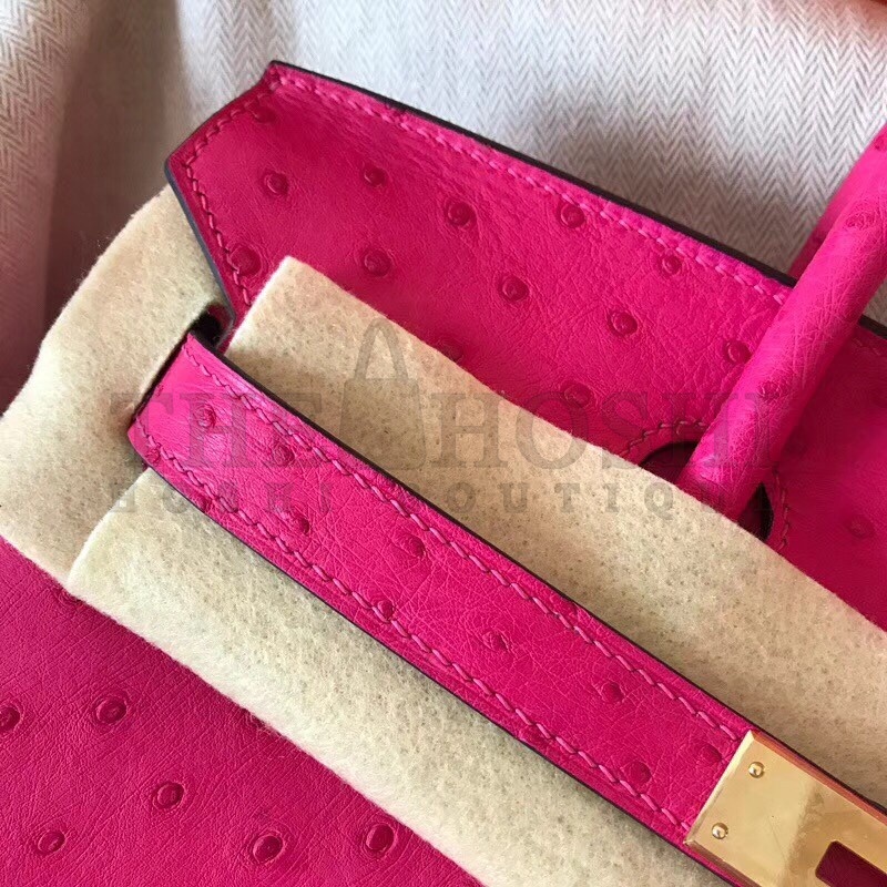 H**me5 Rose Red Birkin 30cm Ostrich Handmade Bag Master Quality
