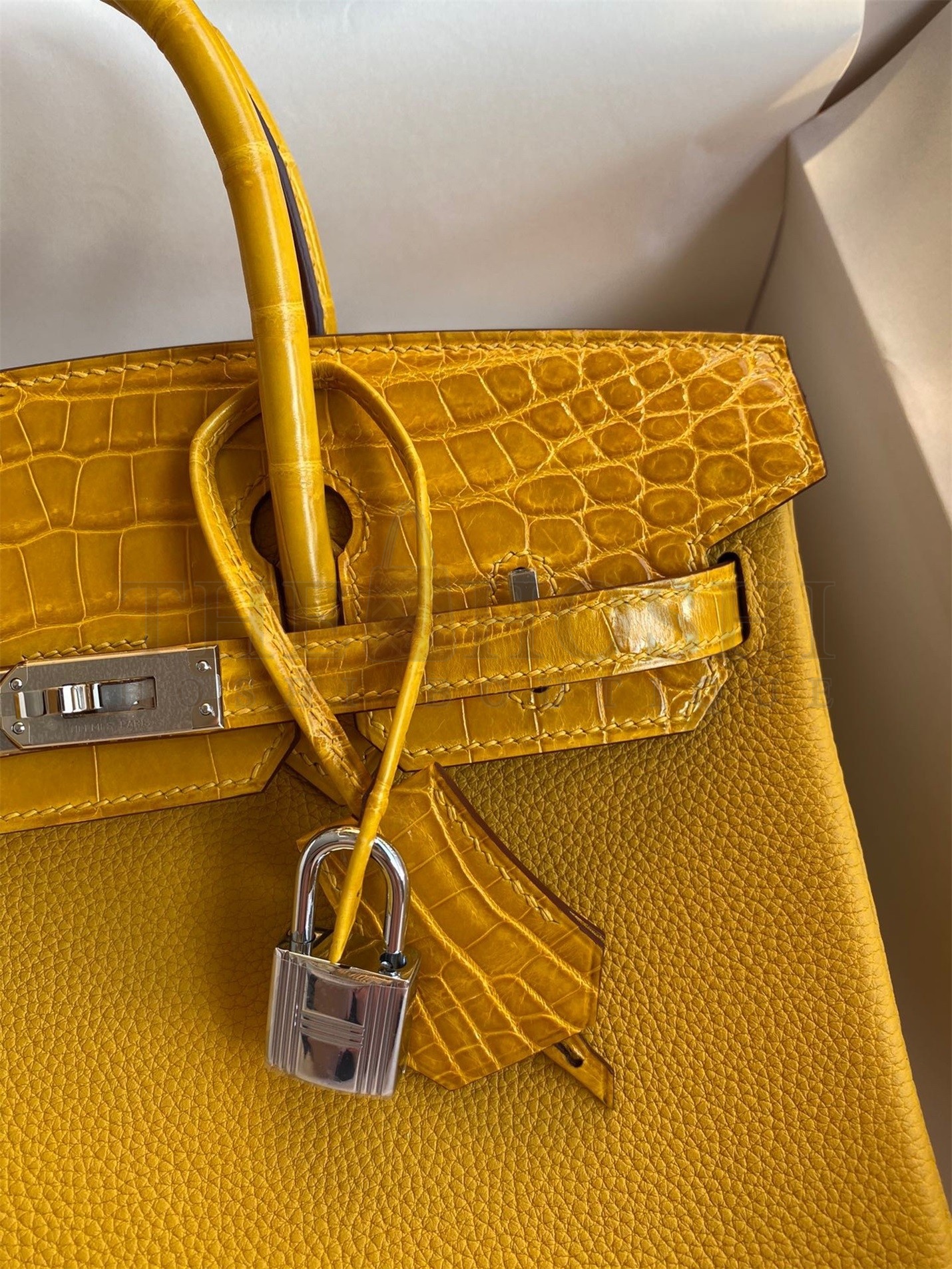H**me5 Touch Birkin 30 Bag In Yellow Clemence and Shiny Niloticus Crocodile Skin Master Quality