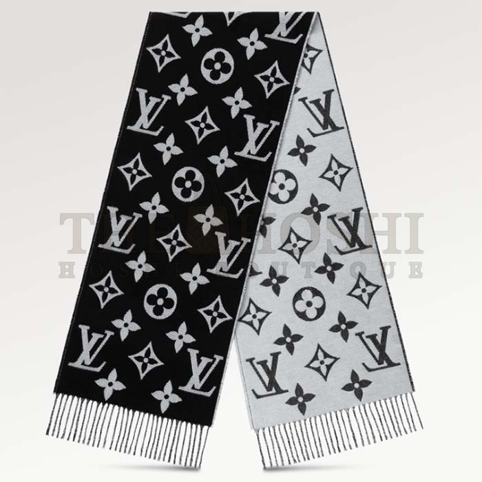 L0vis Vvtt0n LV Unisex Simply LV Scarf Black Fringed Finish Contrasting Monogram Motif Master Quality