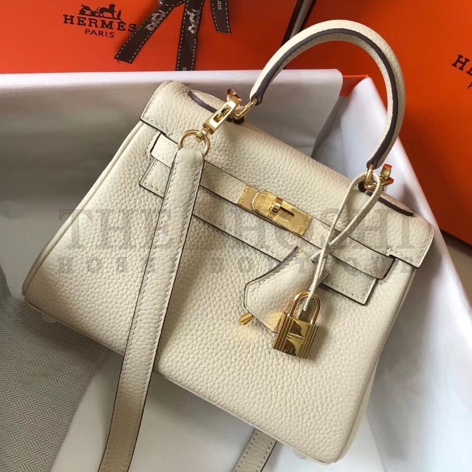 H**me5 Mini Kelly 20cm Bag In Craie Clemence Leather Master Quality