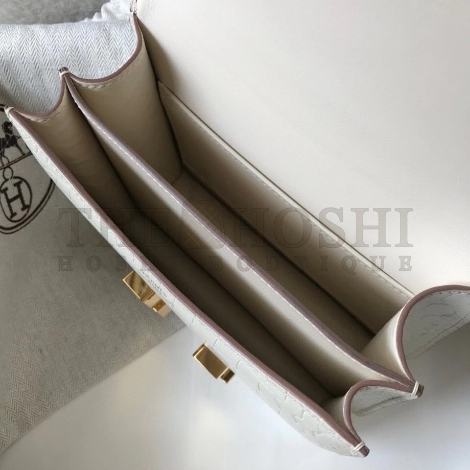 H**me5 Constance 18cm Bag In White Embossed Crocodile Master Quality