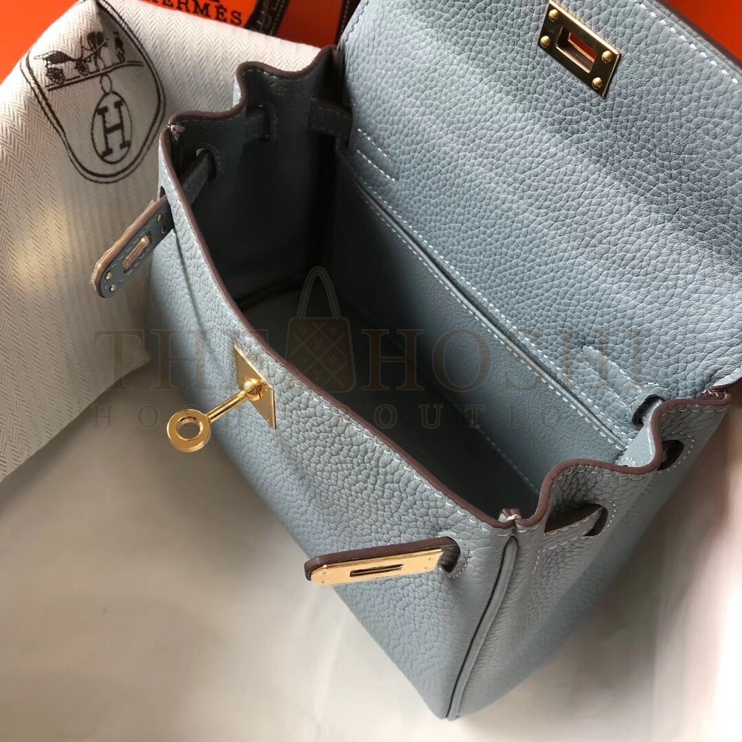 H**me5 Mini Kelly 20cm Bag In Blue Lin Clemence Leather Master Quality
