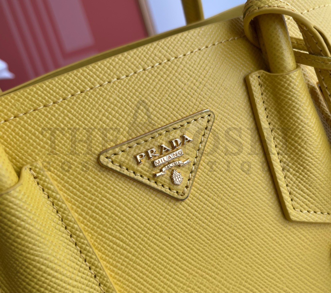 Pra*a Double Mini Bag In Yellow Saffiano Leather Master Quality