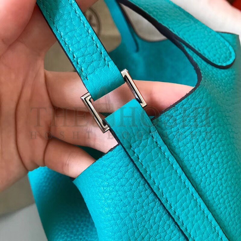 H**me5 Blue Paon Picotin Lock PM 18cm Handmade Bag Master Quality