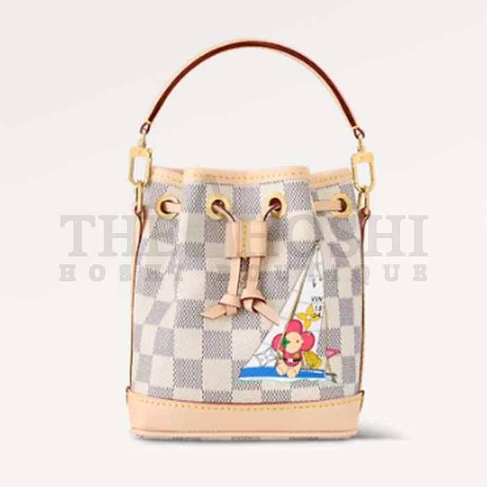 L0vis Vvtt0n LV Women Nano Noé Bucket Bag Dragon Fruit Pink Damier Azur Coated Canvas Master Quality