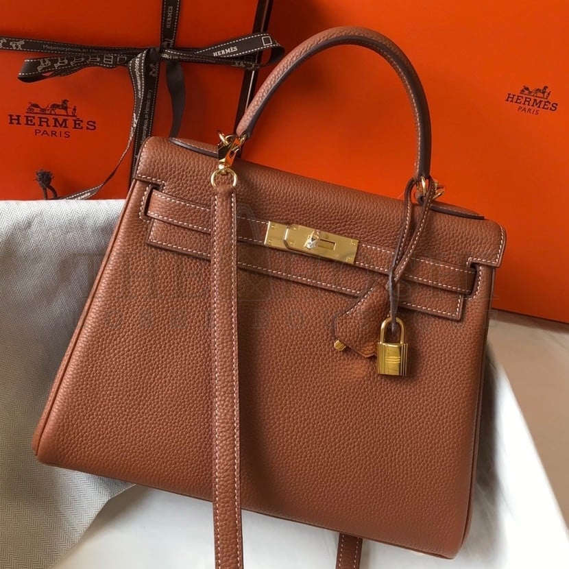 H**me5 Kelly 25cm Retourne Bag in Gold Clemence Leather GHW Master Quality