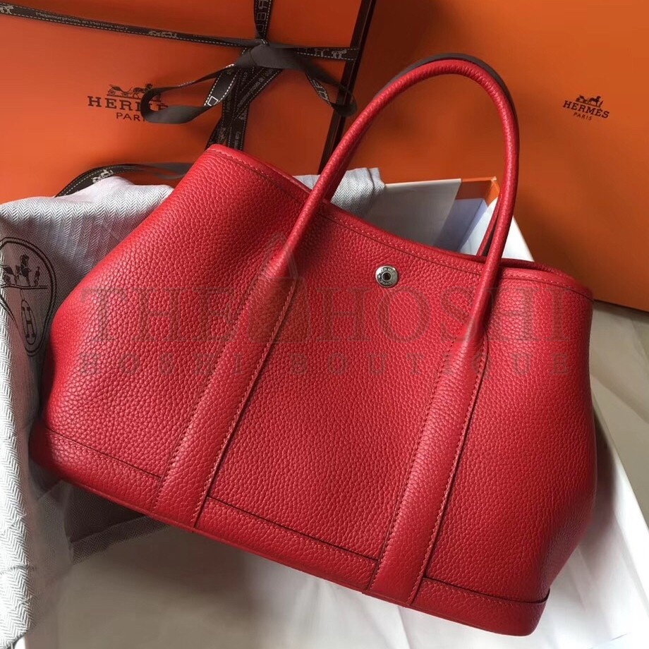 H**me5 Garden Party 30 Bag In Red Clemence Leather Master Quality