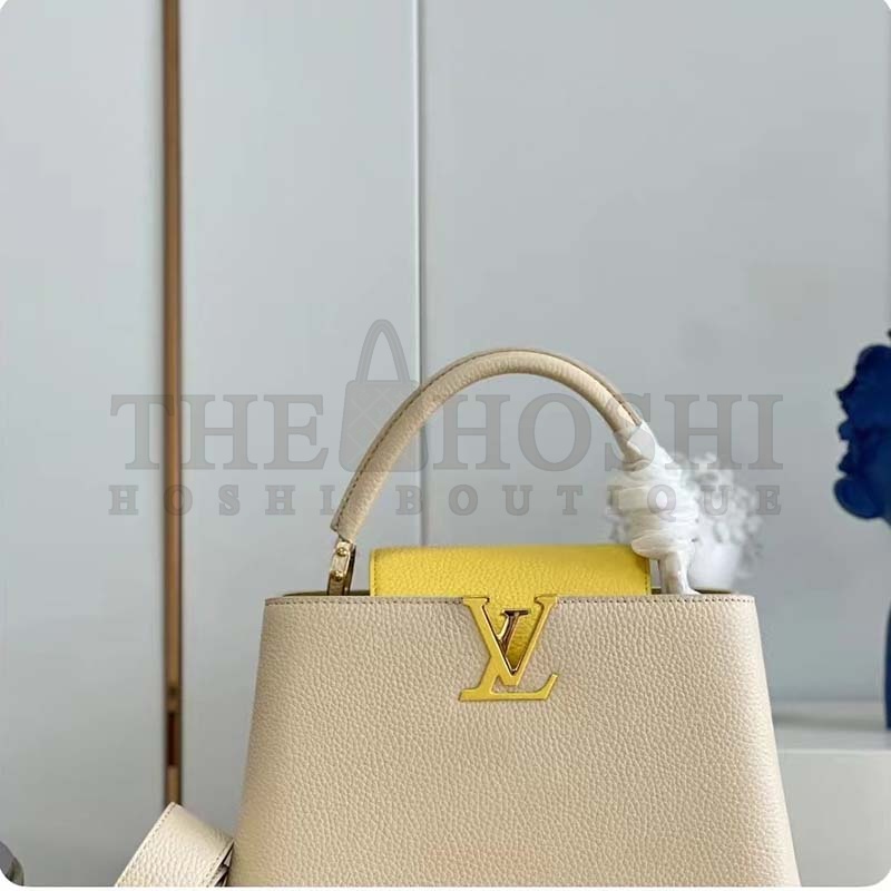 L0vis Vvtt0n LV Women Capucines MM Handbag Yellow Beige Taurillon Leather Canvas Master Quality