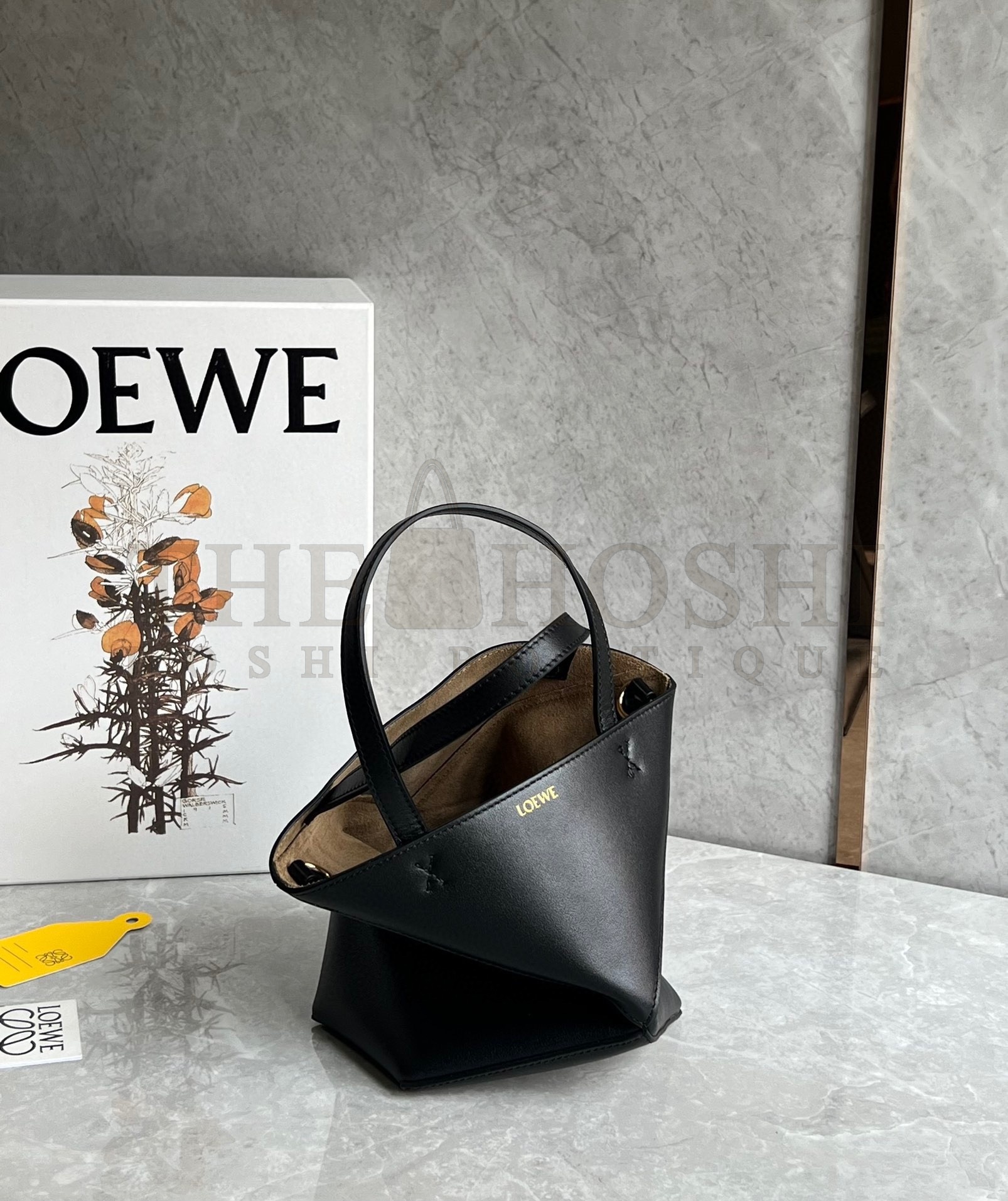 L0ew* Mini Puzzle Fold Tote Bag in Black Calfskin Master Quality
