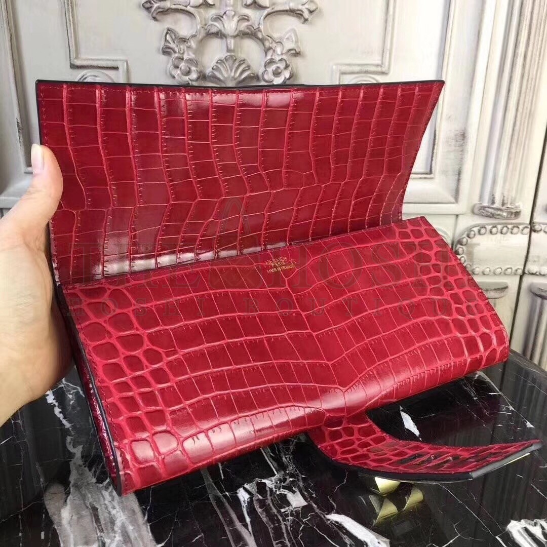 H**me5 Medor Clutch Bag In Red Crocodile Leather Master Quality