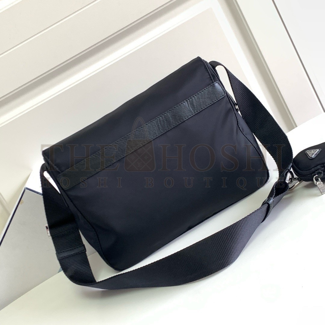 Pra*a Shoulder Bag with Flap in Black Re-Nylon Master Quality