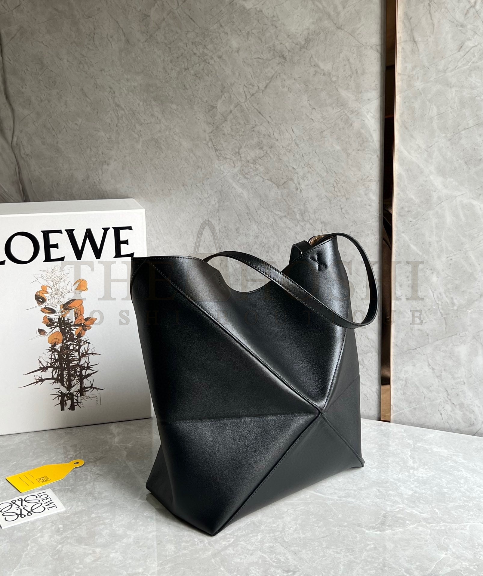 L0ew* Medium Puzzle Fold Tote Bag in Black Calfskin Master Quality