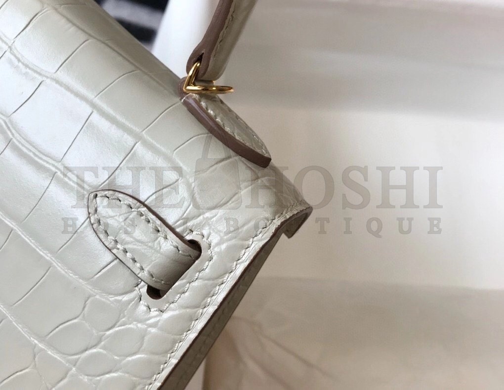H**me5 Kelly Mini II Bag In Beton Embossed Crocodile Calfskin Master Quality