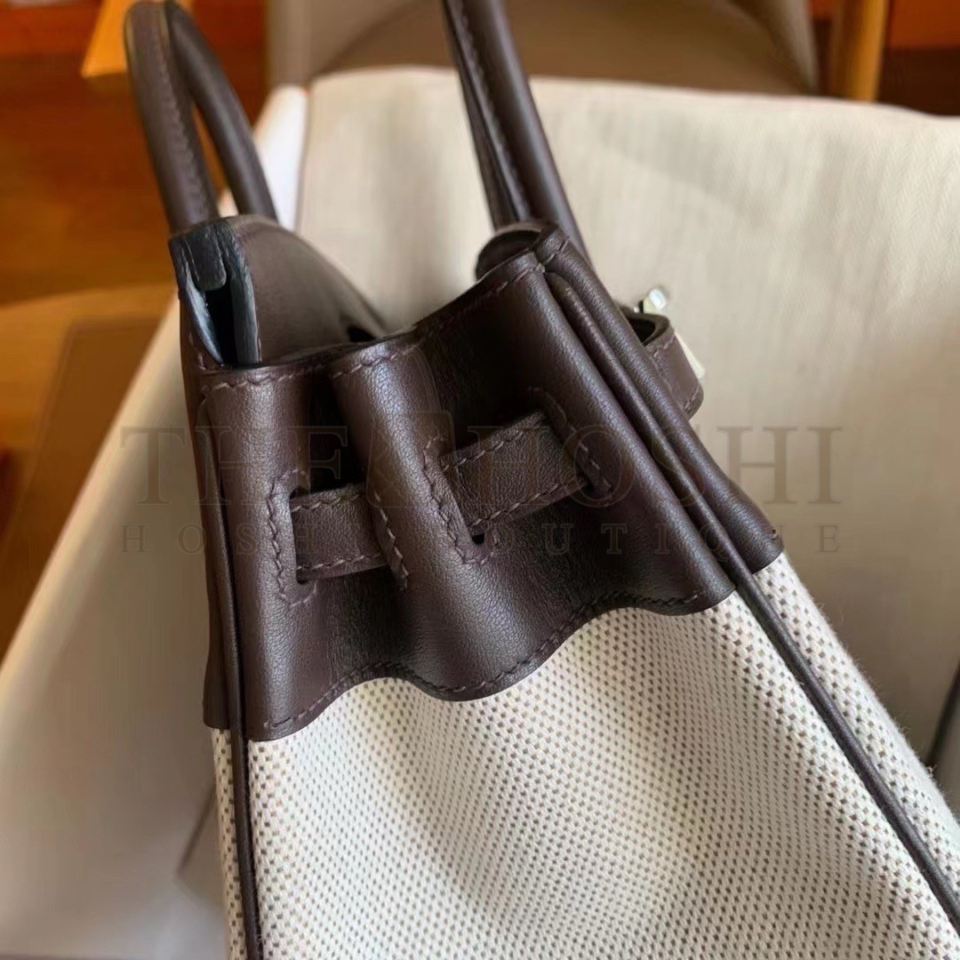 H**me5 Birkin 25 Handmade Bag In Toile &amp; Chocolat Swift Leather Master Quality