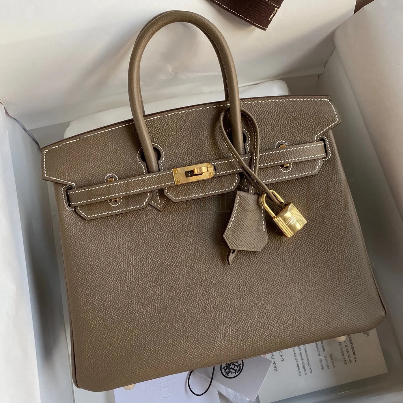 H**me5 Birkin 25 Retourne Handmade Bag In Taupe Epsom Calfskin Master Quality