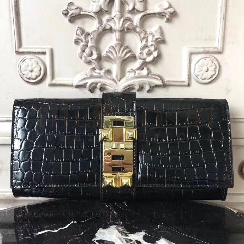 H**me5 Medor Clutch Bag In Black Crocodile Leather Master Quality