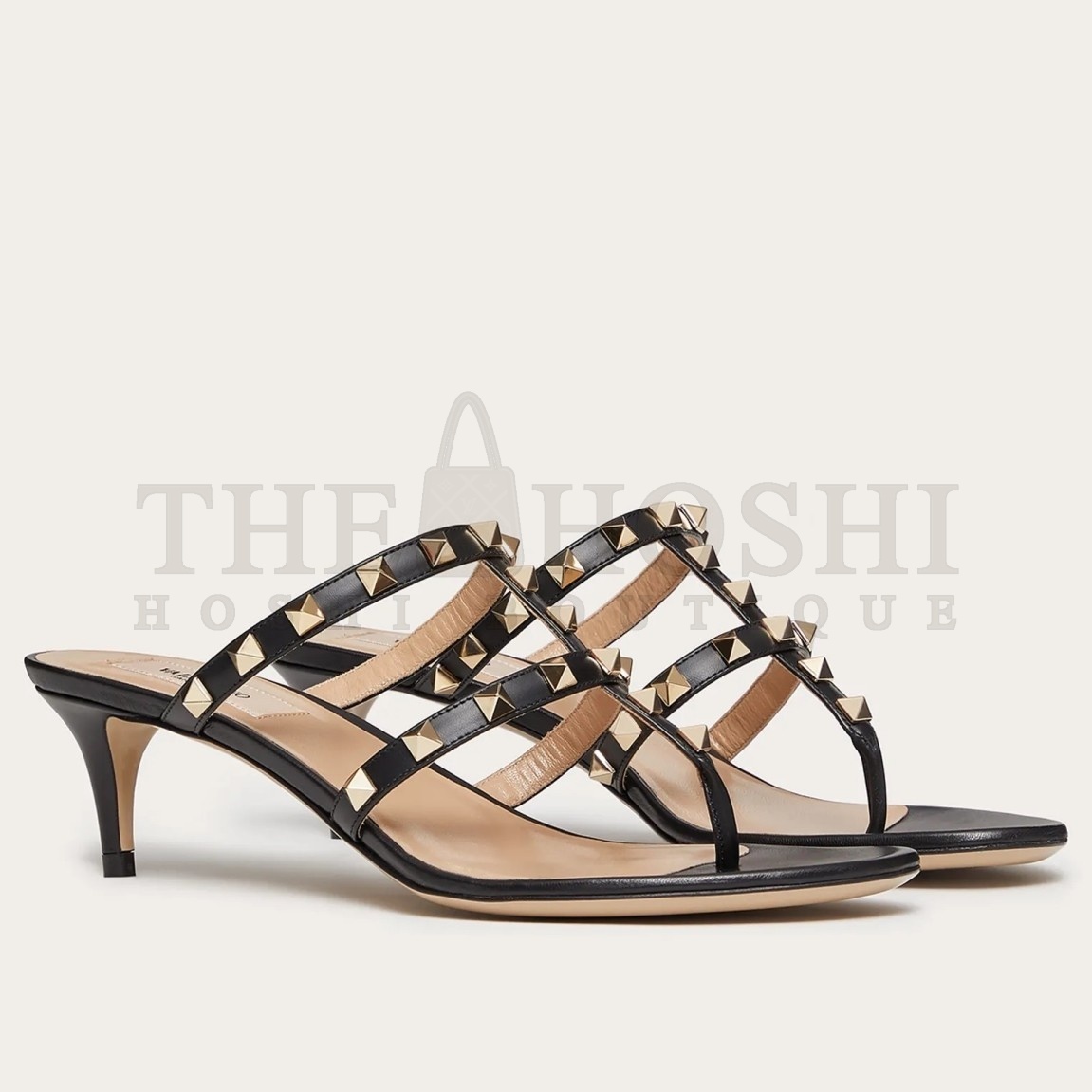 Va1e*ntin0 Rockstud Flip Flop Sandals 50mm In Black Calfskin Master Quality