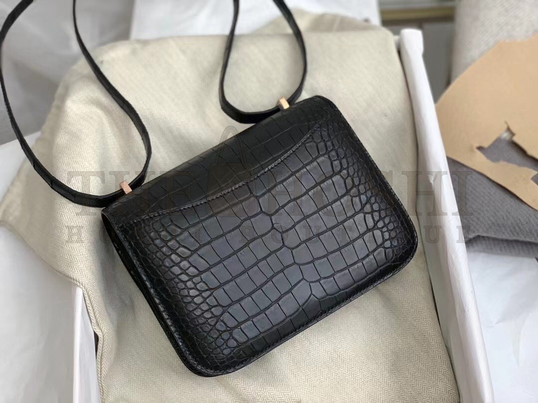 H**me5 Mini Constance 18cm Bag In Black Alligator Crocodile Skin Master Quality