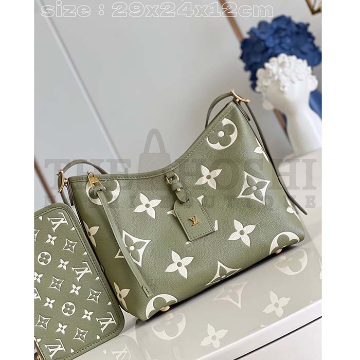 L0vis Vvtt0n LV Women CarryAll PM Bag Light Khaki Cream Monogram Empreinte Embossed Grained Cowhide Leather Master Quality