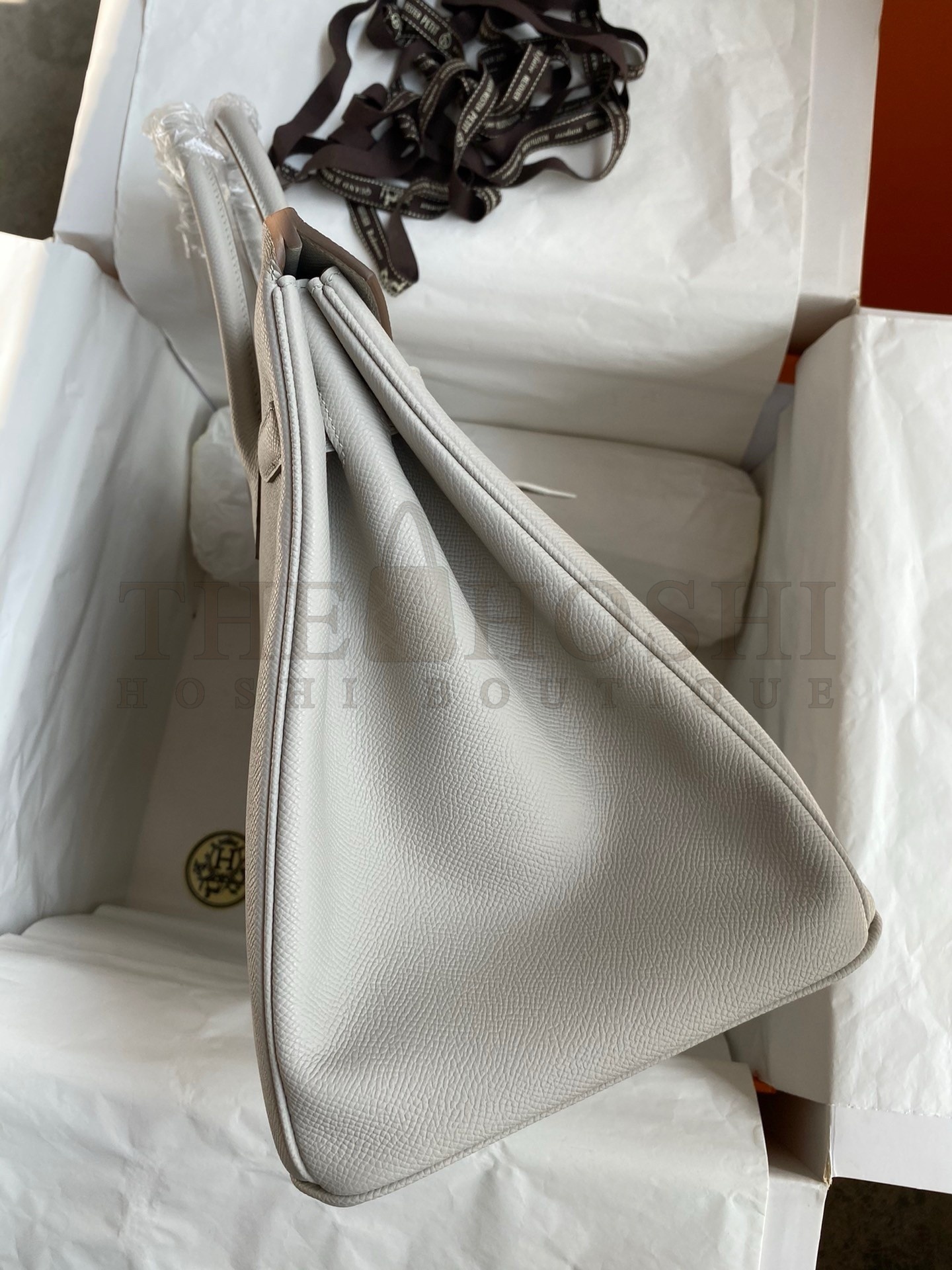 H**me5 Birkin 35 Retourne Handmade Bag in Pearl Grey Epsom Calfskin Master Quality