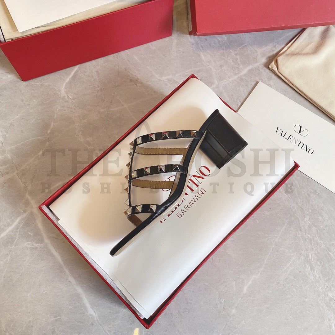 Va1e*ntin0 Rockstud Slide Sandals 60mm In Black Calfskin Master Quality