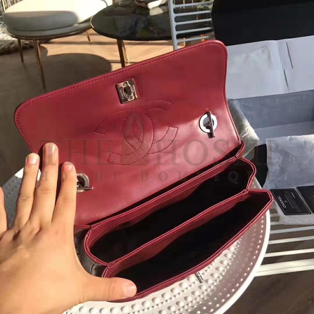Ch**el Women Small Flap Bag with Top Handle in Lambskin Leather-Maroon Master Quality