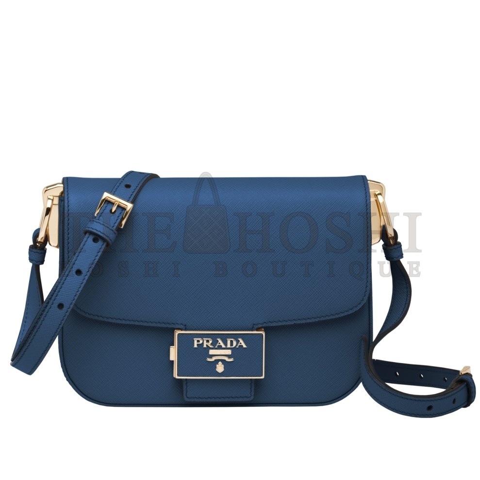 Pra*a Embleme Shoulder Bag In Blue Saffiano Leather Master Quality
