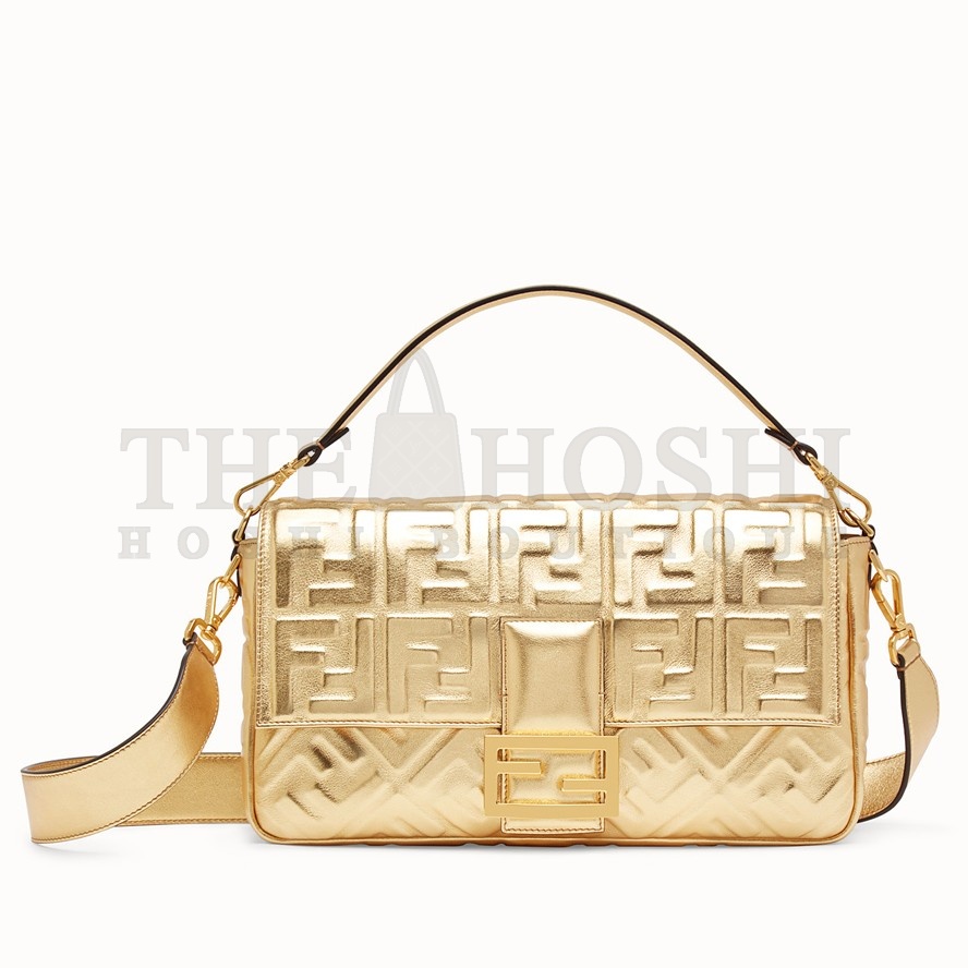 F**di Large Baguette Bag In Gold FF Metallic Leather Master Quality