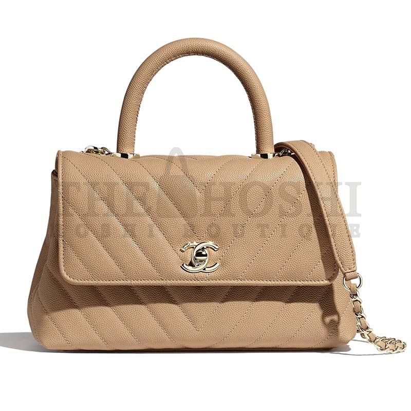 Ch**el Women Small Flap Bag with Top Handle Grained Calfskin-Beige Master Quality