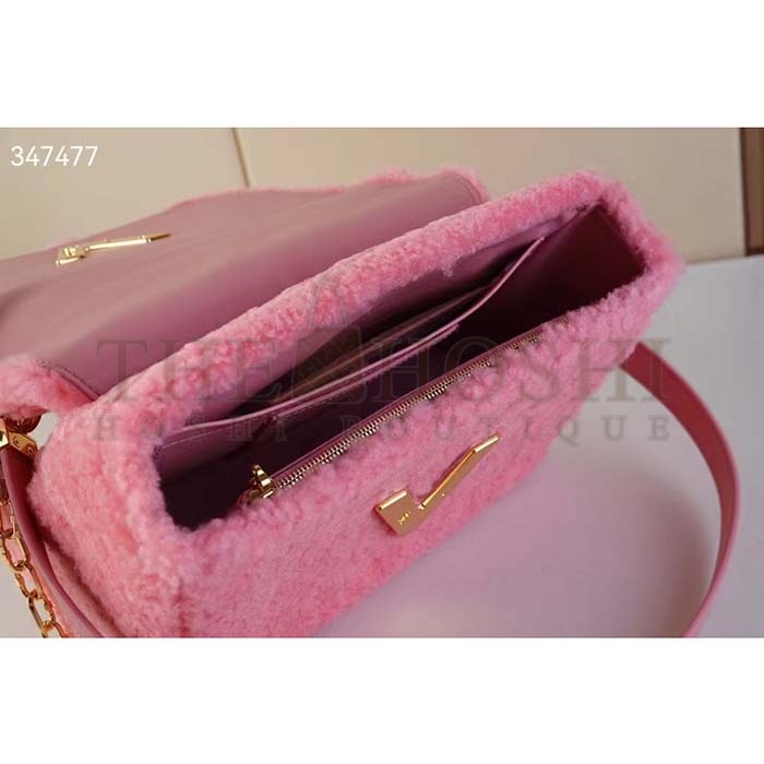 L0vis Vvtt0n LV Women Twist MM Handbag Pink Shearling Smooth Calfskin Leather Master Quality