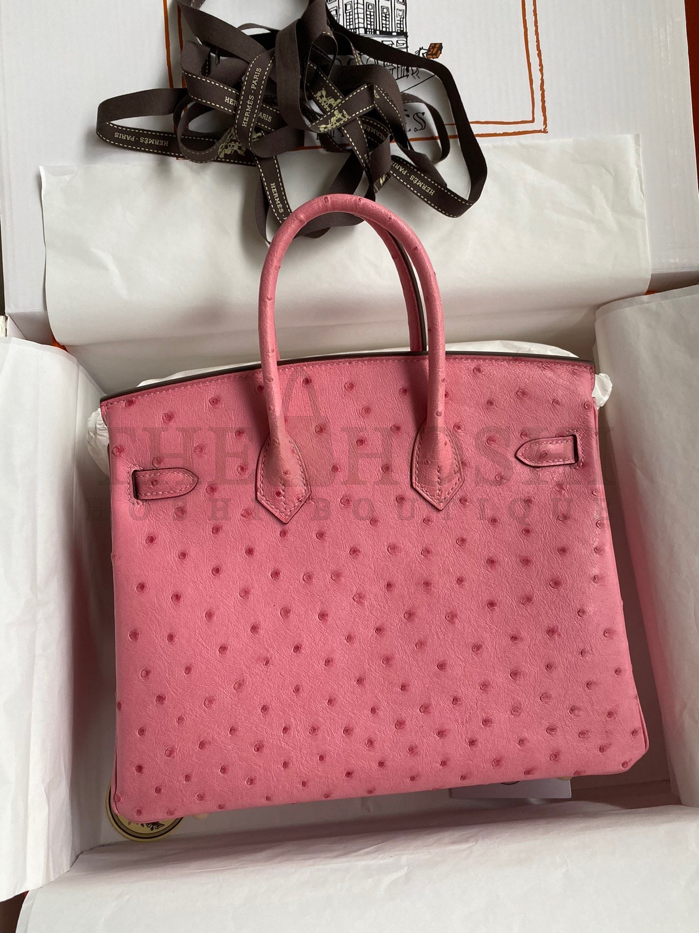 H**me5 Birkin 25 Retourne Handmade Bag In Pink Ostrich Leather Master Quality