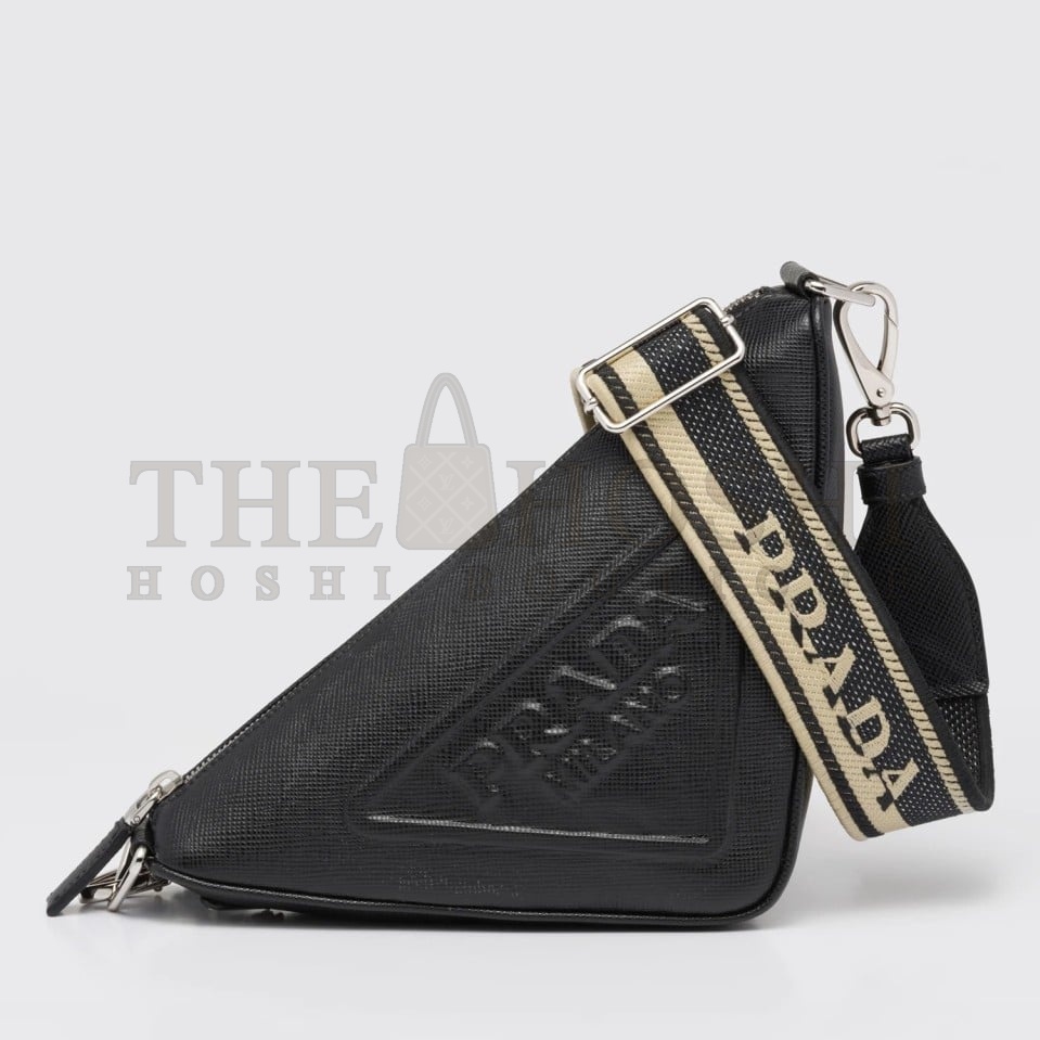 Pra*a Triangle Shoulder Bag In Black Saffiano Leather Master Quality