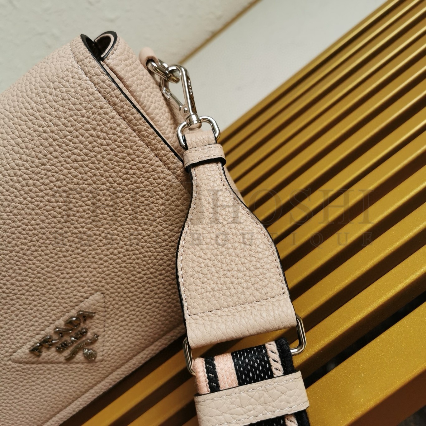 Pra*a Flap Shoulder Bag in Light Pink Grained Leather Master Quality