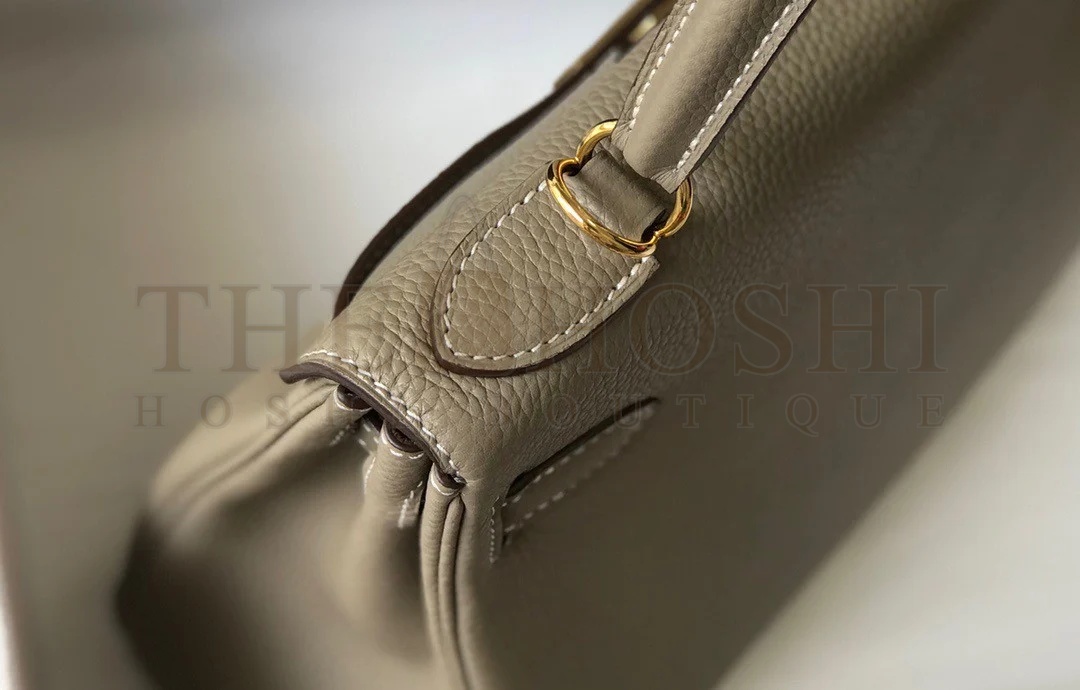 H**me5 Kelly 28cm Retourne Bag in Gris Tourterelle Clemence Leather GHW Master Quality